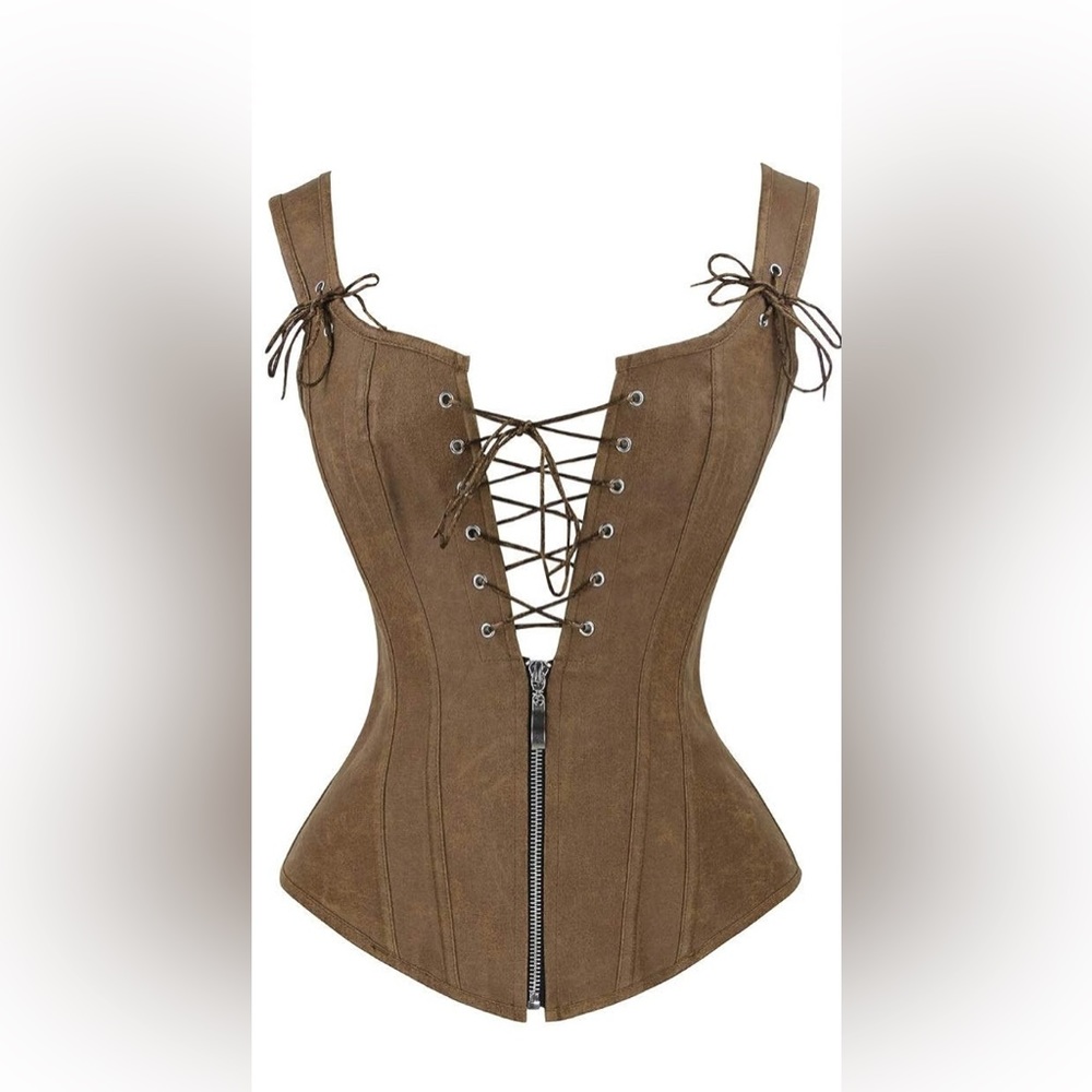 Charmian Women's Renaissance Lace Up Vintage Boned Bustier Corset with Garters